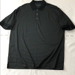 HATHAWAY Black Striped Polo Button Collar Comfy! L